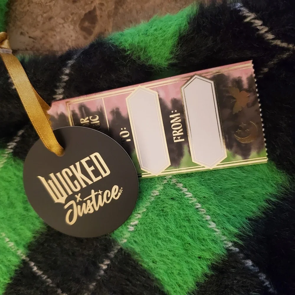 Wicked X Justice Cardigan Elphaba Green Fuzzy‎ girls XL (16/18) NWT preppy